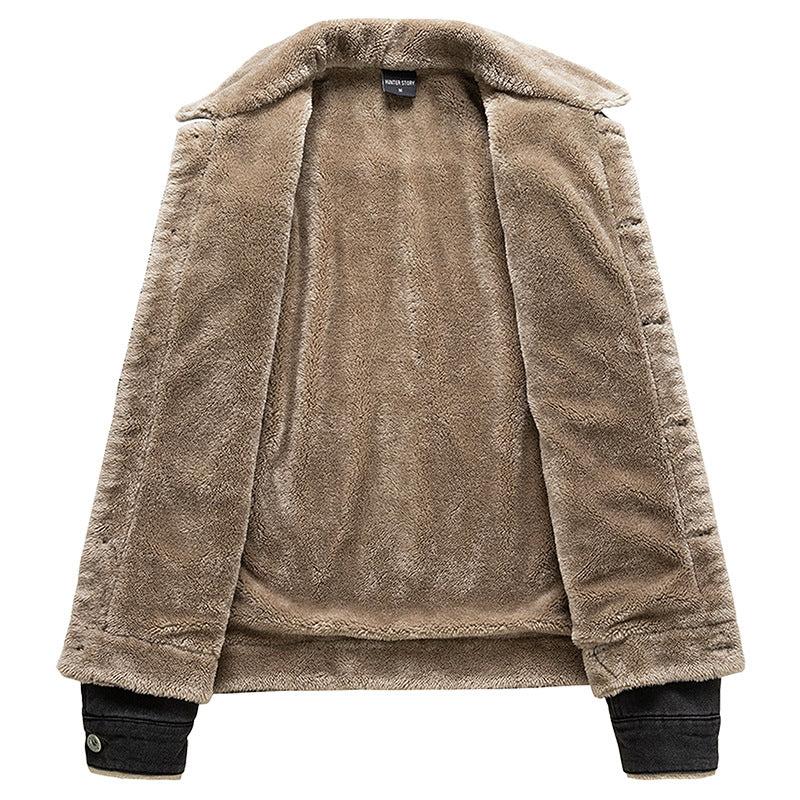 Men's Thick Plush Denim Jacket for Casual Wear