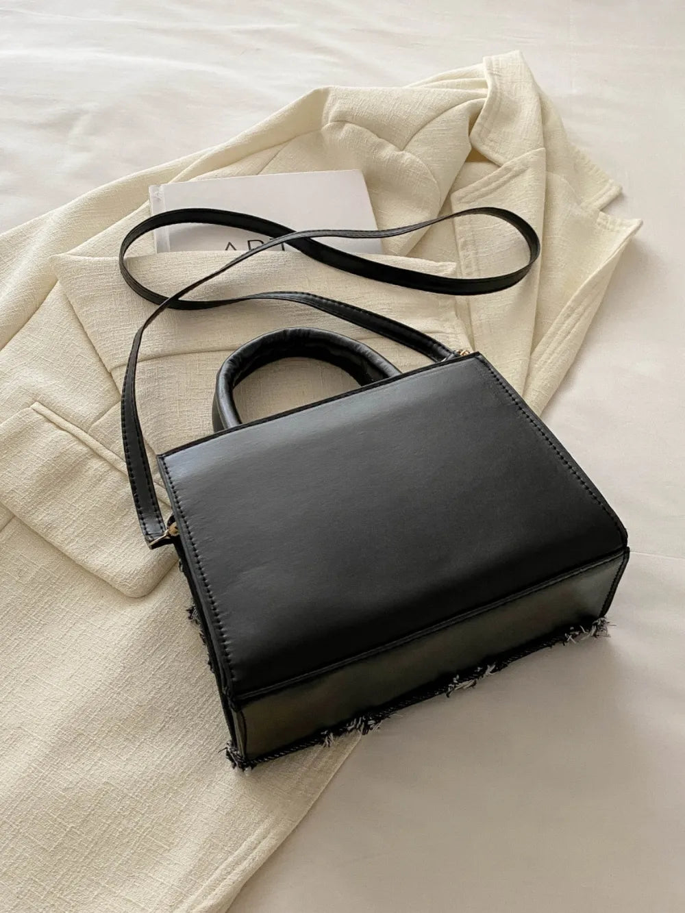 Quality Raw Hem Denim and PU Leather Handbag