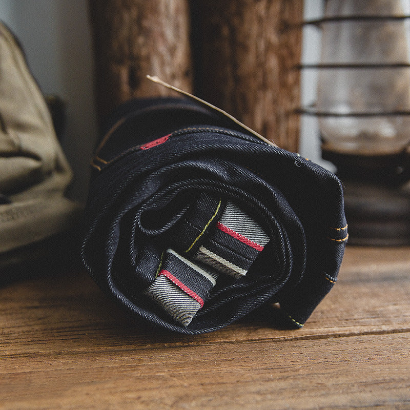 Men's Selvedge Denim Jeans with Zipper and Long Pants