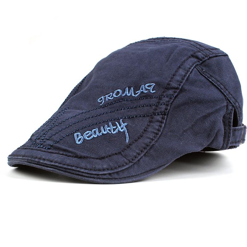 Cotton Embroidered Newsboy Cap - Adjustable