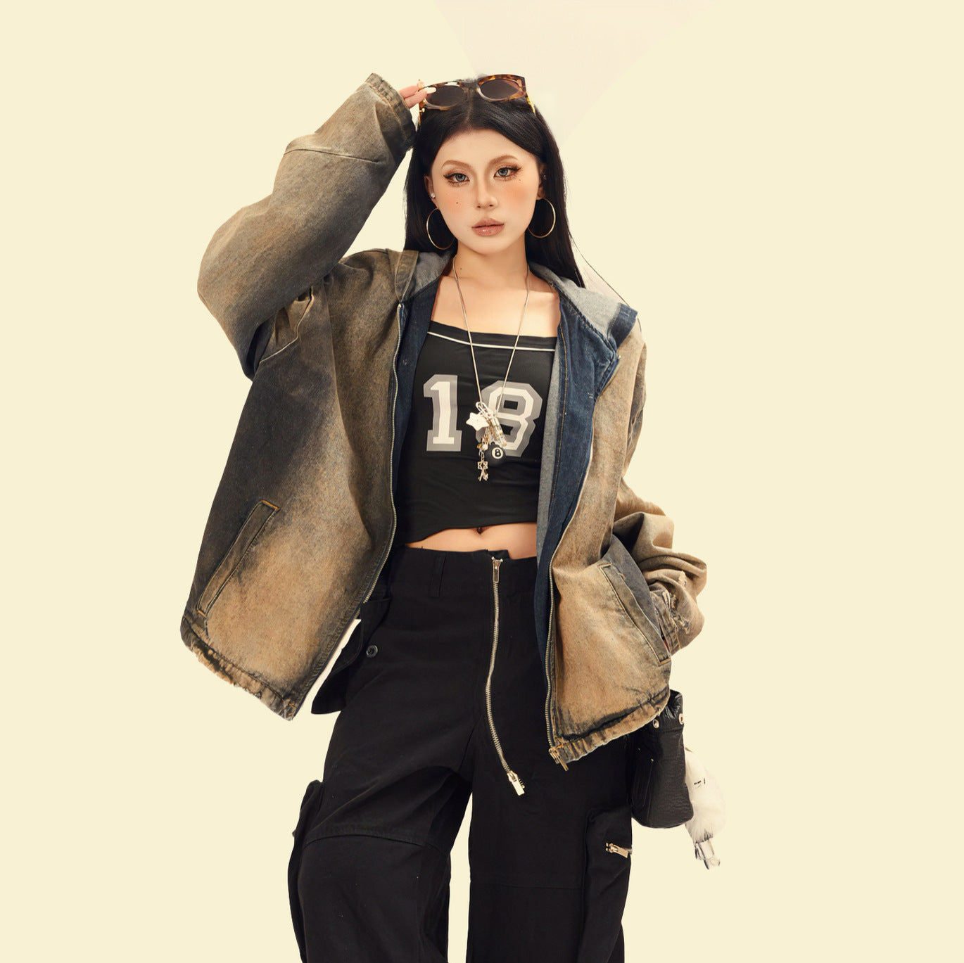 Washed Gradient Color Distressed Denim Jacket