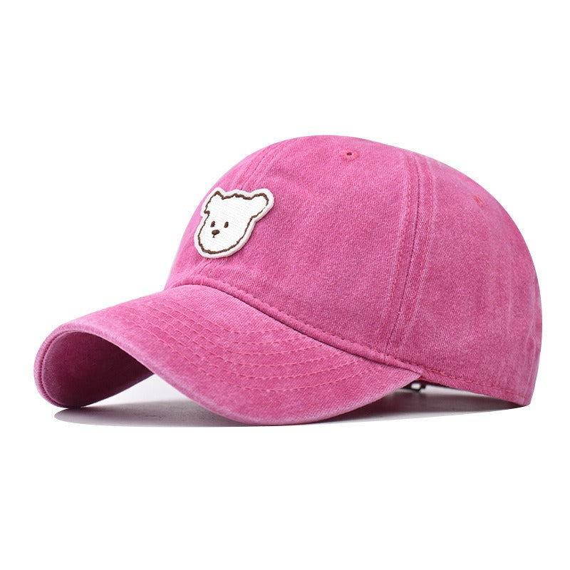 Pure Cotton Washed Cute Bear Embroidered Baseball Cap Outdoor Peak Cap