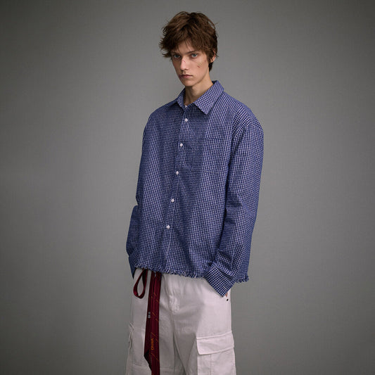 Hairy Brushed Blue and White Checkered Shirt for Men