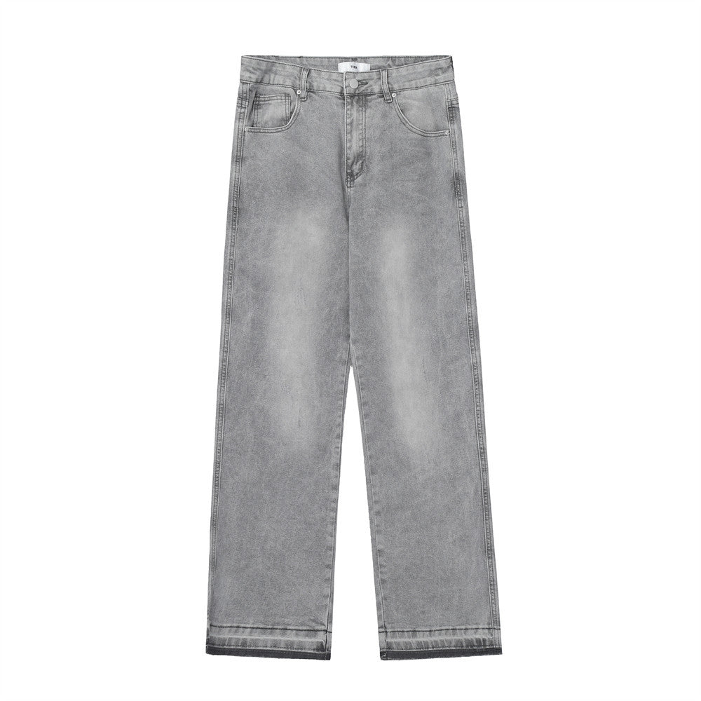 Men's Faded Raw Hem Denim Pants