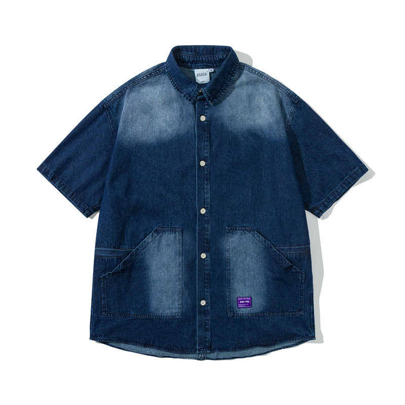 Casual Short Sleeve Denim Shirt for Men