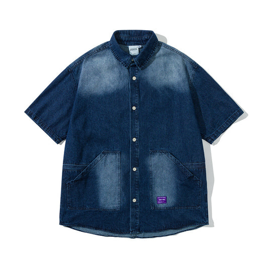 Casual Short Sleeve Denim Shirt for Men