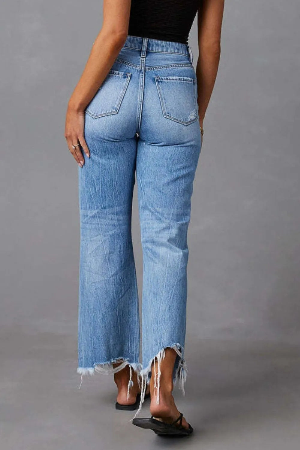 Washed Ripped High Waisted Wide Leg Jeans for Women