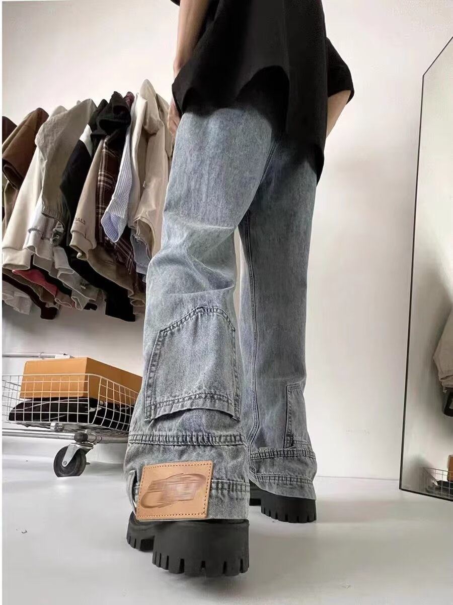 Vintage Washed  Loose Straight Leg Pants – Casual Denim for Men