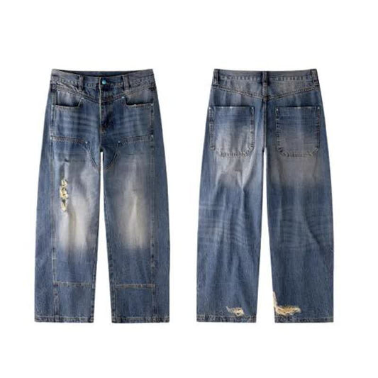 Street Retro Tailored Distressed Carpenter Denim Pants - Unisex Loose Fit