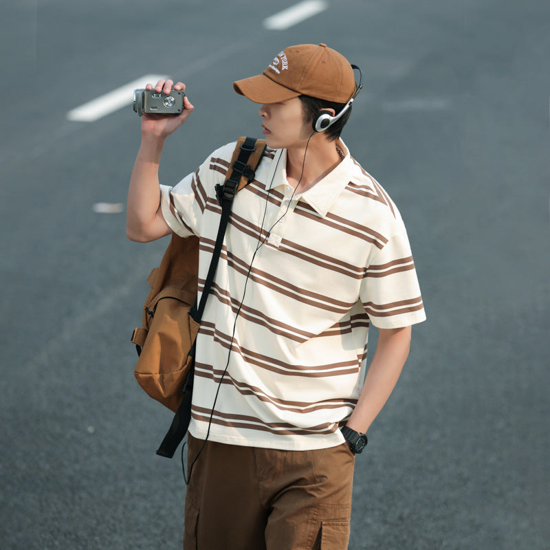 Striped Short Sleeved Polo Shirt for Men