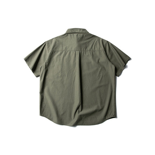 Patch Washed Loose Workwear Short Sleeved Shirt for Men