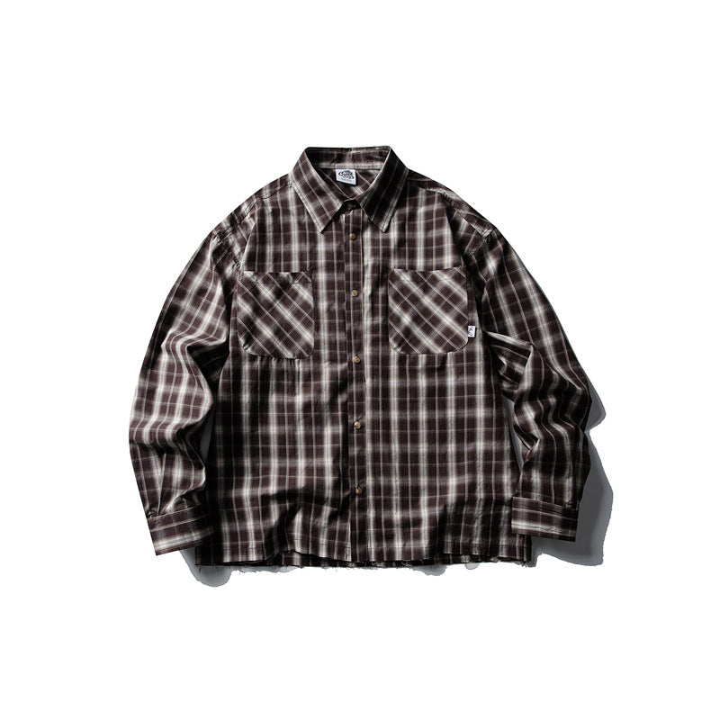 Loose Fringed Long Sleeved Checkered Shirt for Men and Women