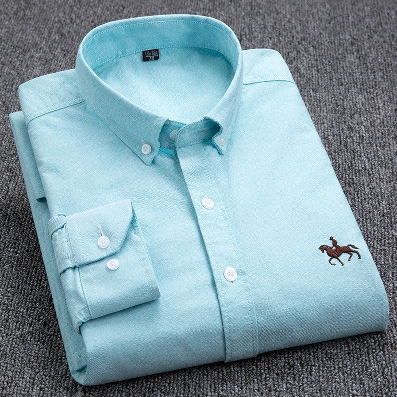 Pure Cotton Men's Long-Sleeved Oxford Shirt - Embroidered Logo