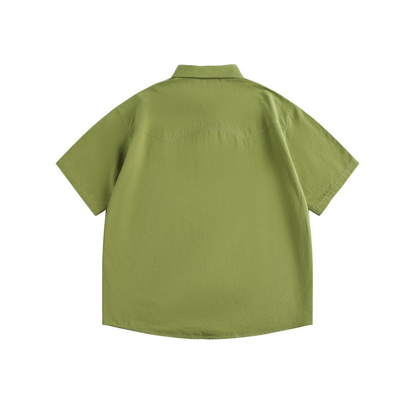 Solid Color Large Pocket Loose Short Sleeved Shirt for Men