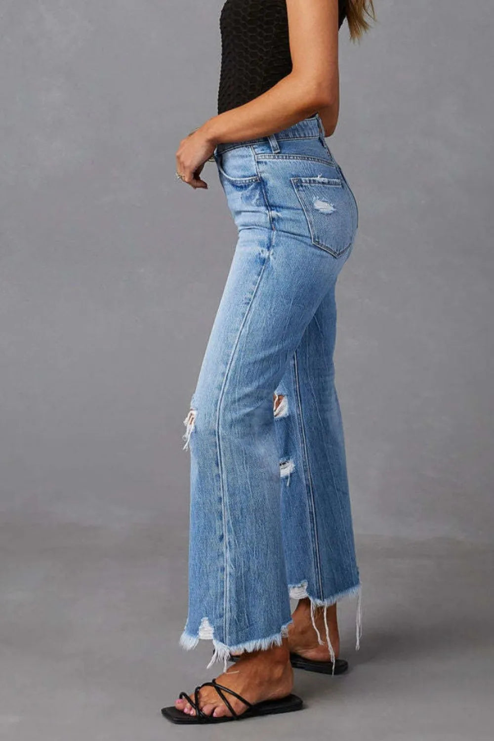 Washed Ripped High Waisted Wide Leg Jeans for Women