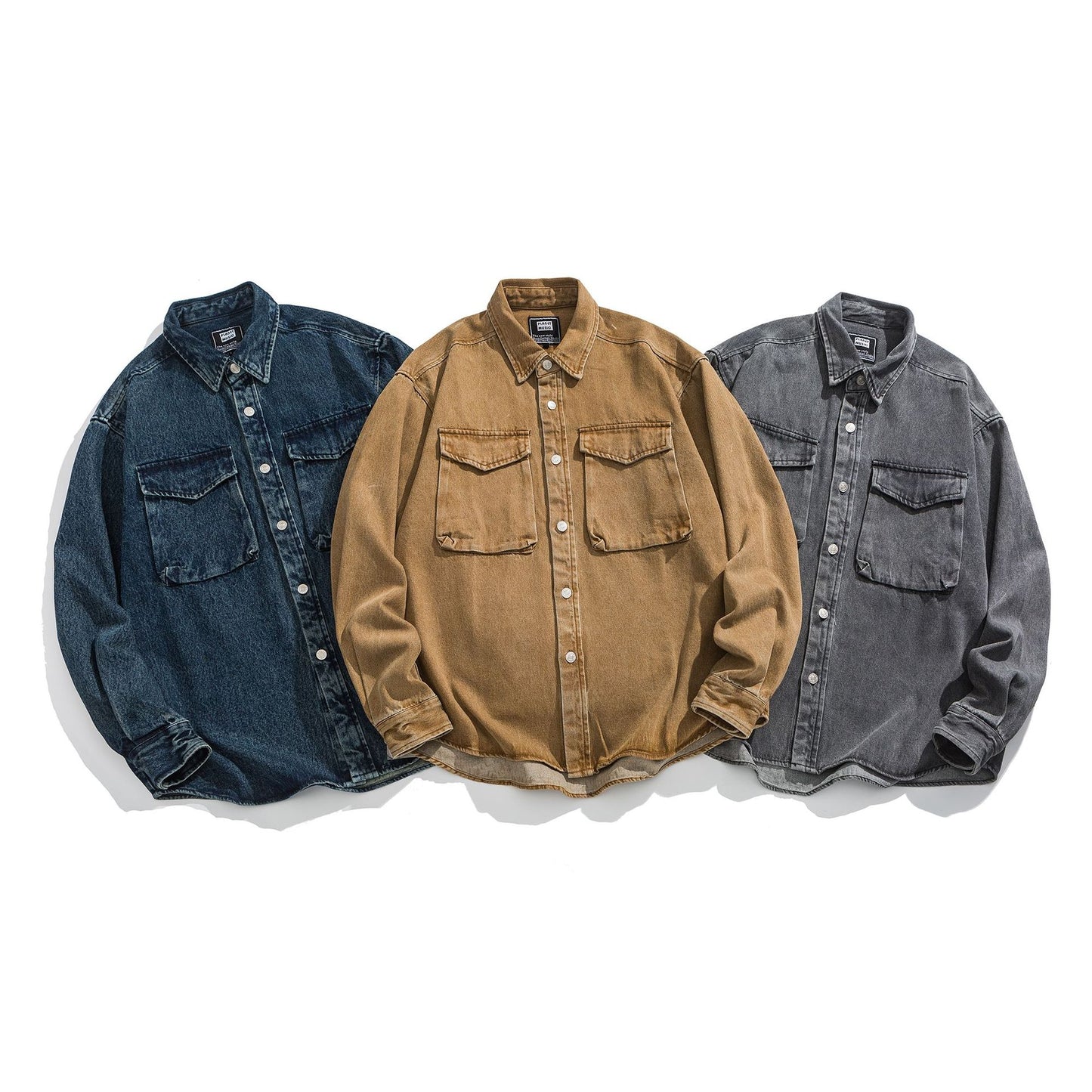 Washed Denim Long Sleeve Outerwear for Men and Women