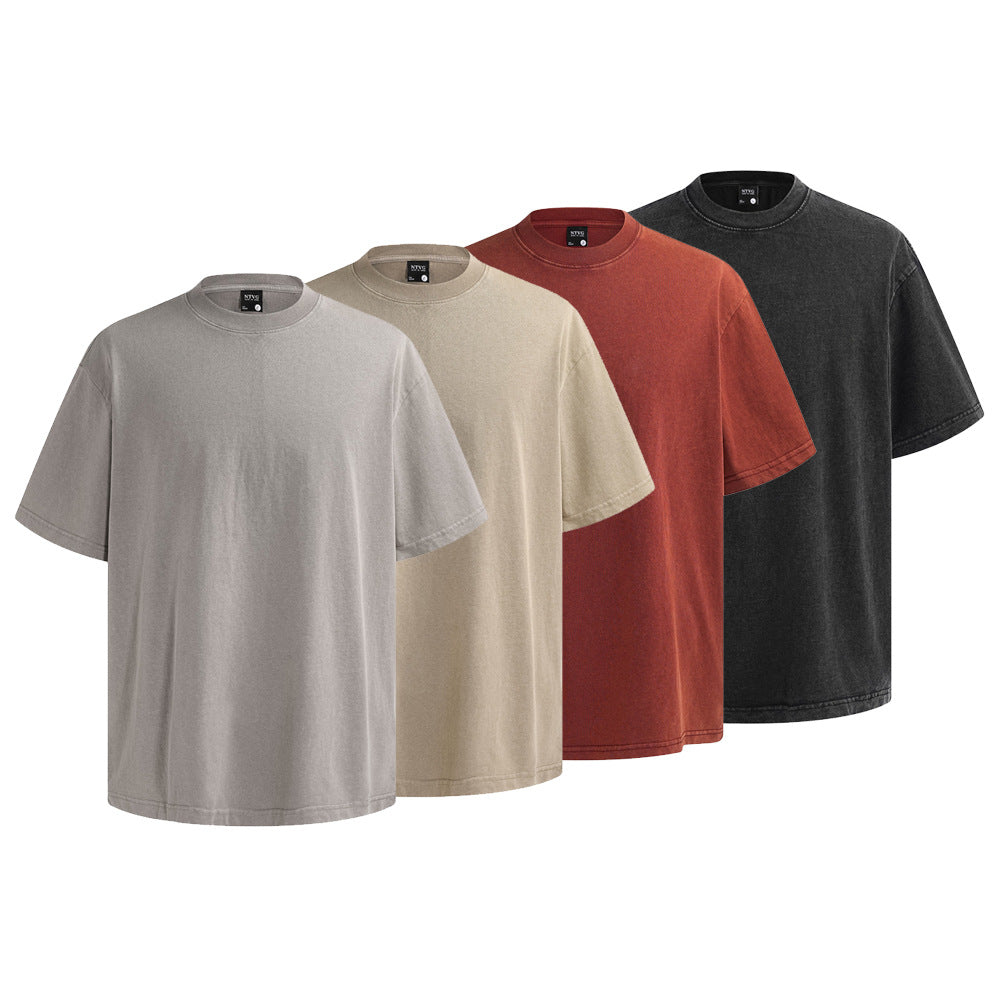 Washed Solid-Color Short-Sleeve Shirt