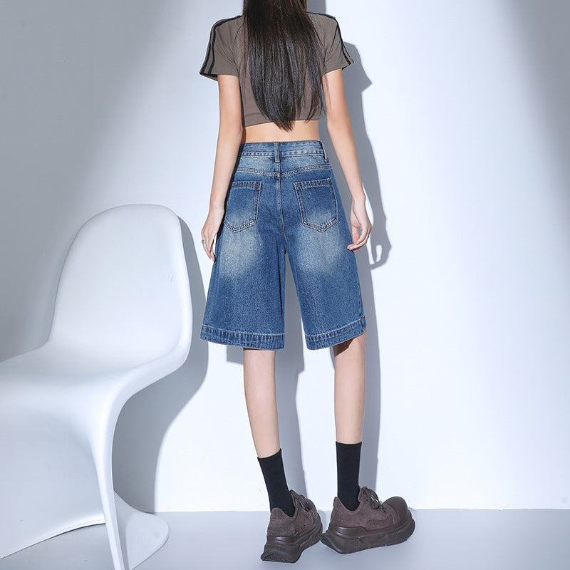 Vintage Spicy Girl Five-Point Pants for Women – Summer High-Waist Loose Design