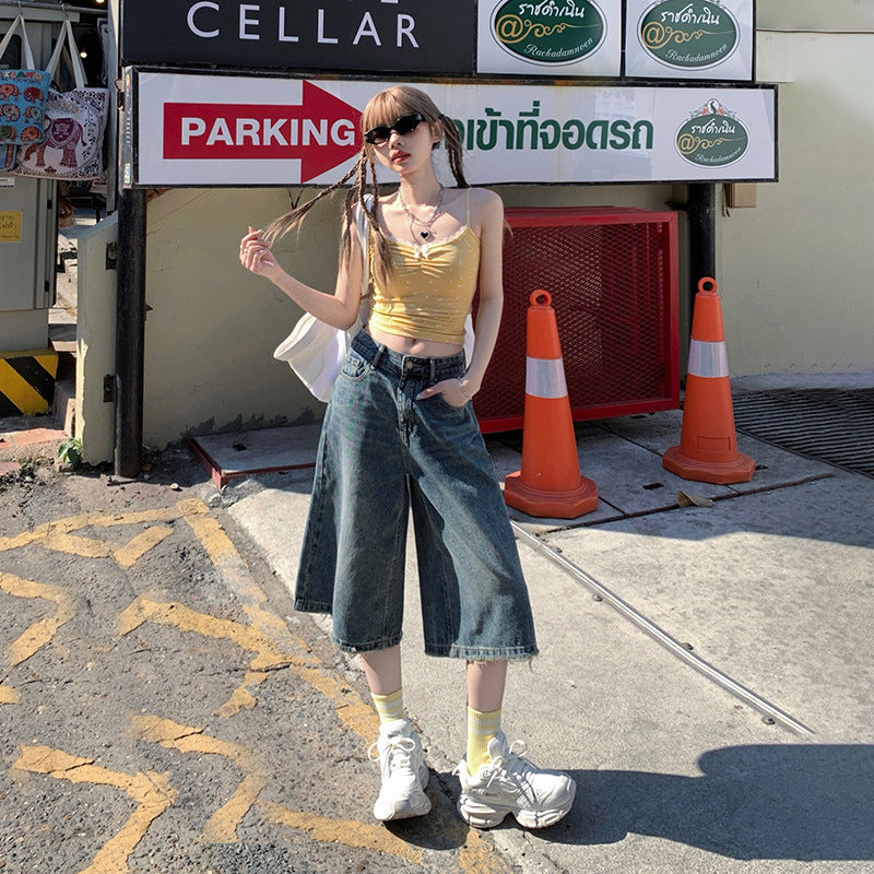 High Street Wide-Leg Denim Shorts for Women