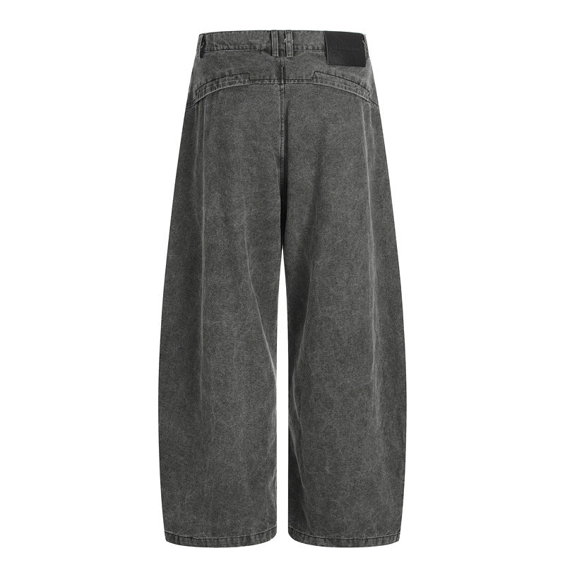 Washed Black Grey Workwear Denim Pants