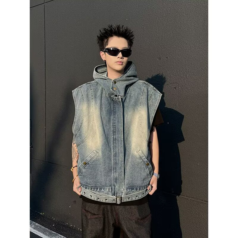 Multi Pocket Denim Strap Loose Slimming Casual Vest