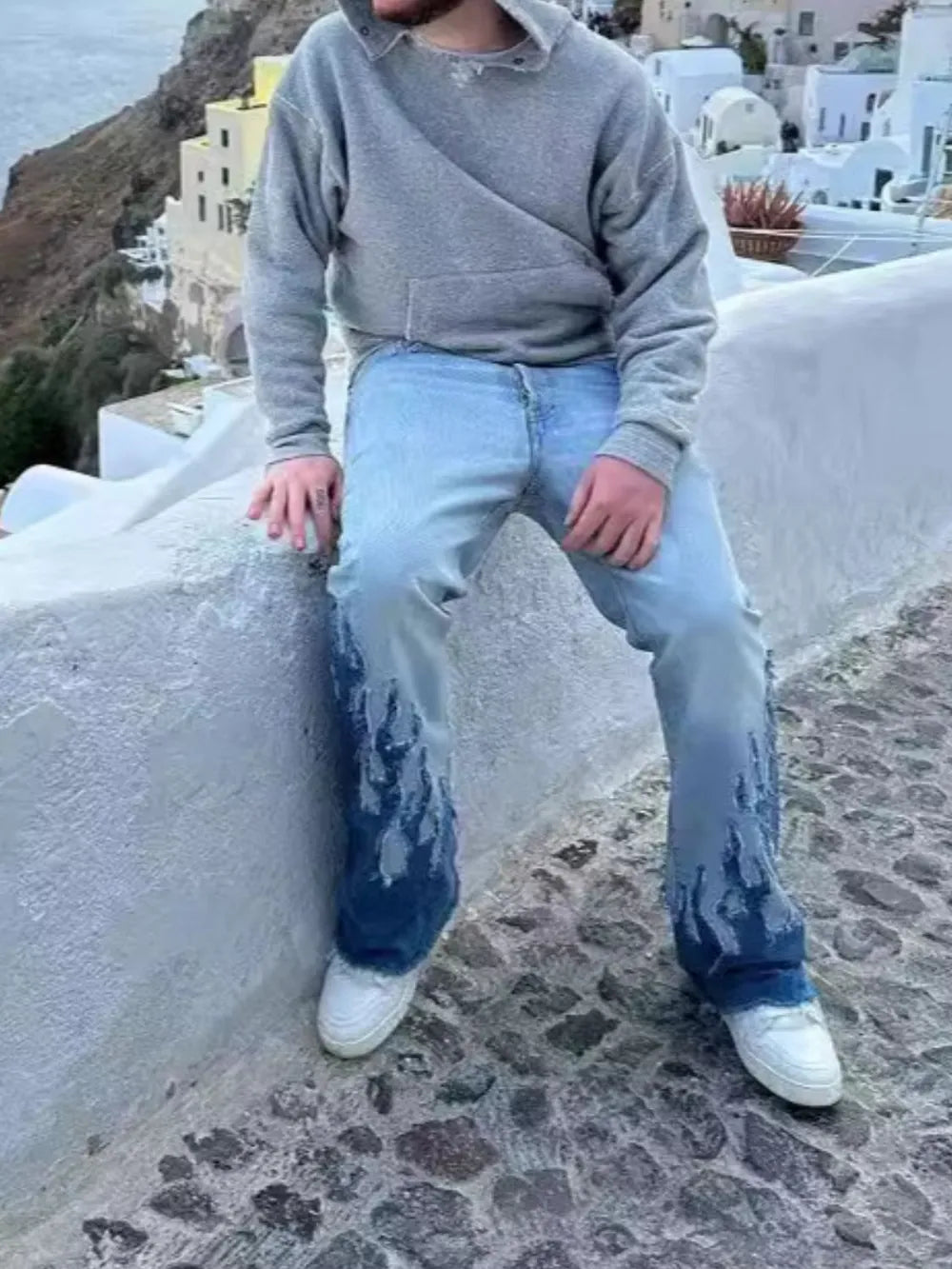 Men's Flame Pattern Patch Cargo Jeans