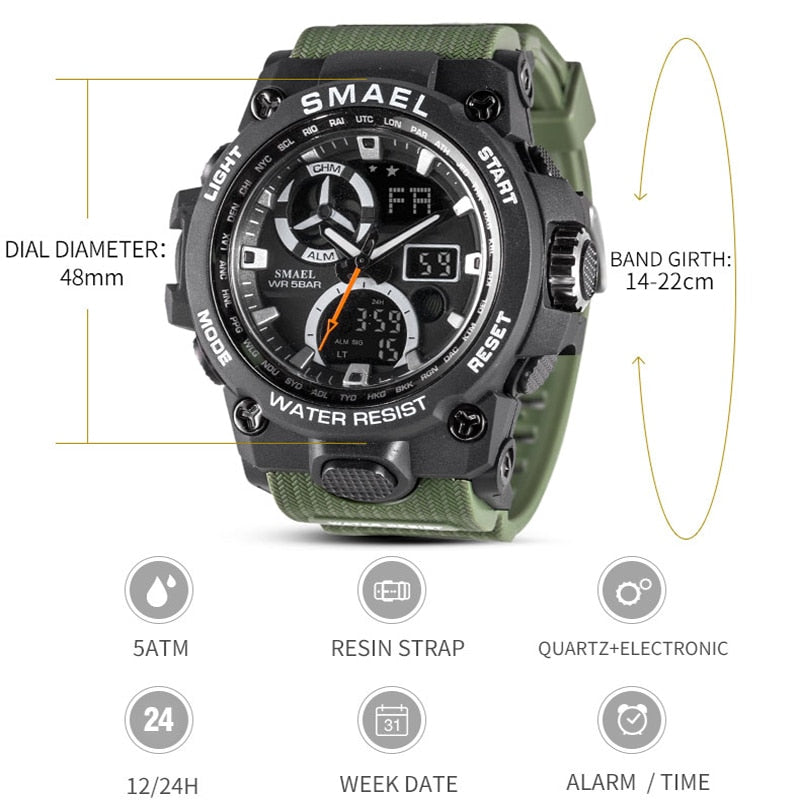 Men's Rugged Waterproof Sports Watch w/Dual Time