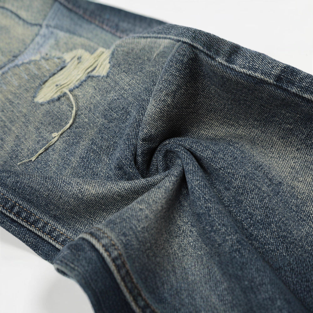 Men's Denim Jeans - Ripped Loose Fit Straight Leg Pants