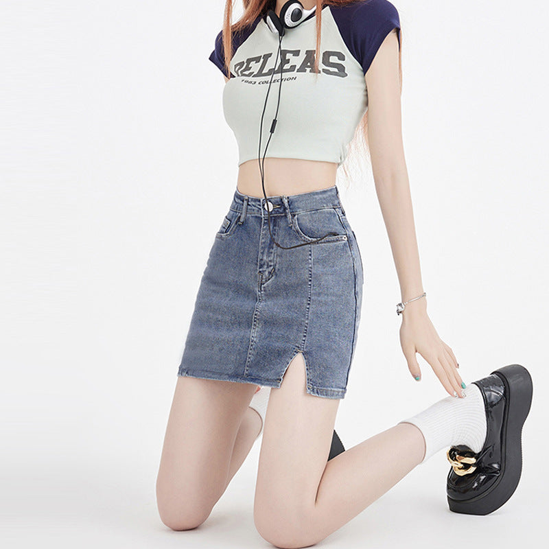 Casual Korean Style Slim Denim Pencil Skirt for Women