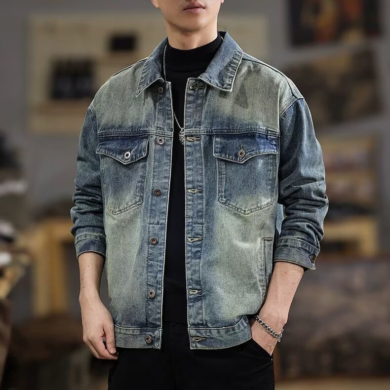 Men's Washed Vintage Denim Jacket for Men