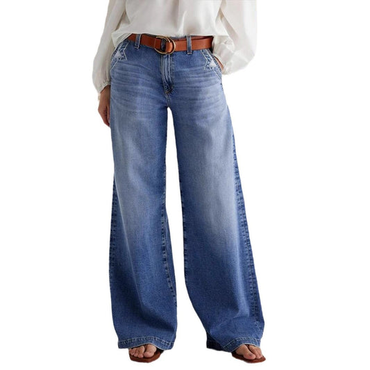 Pocketed Embroidered Straight Leg Jeans