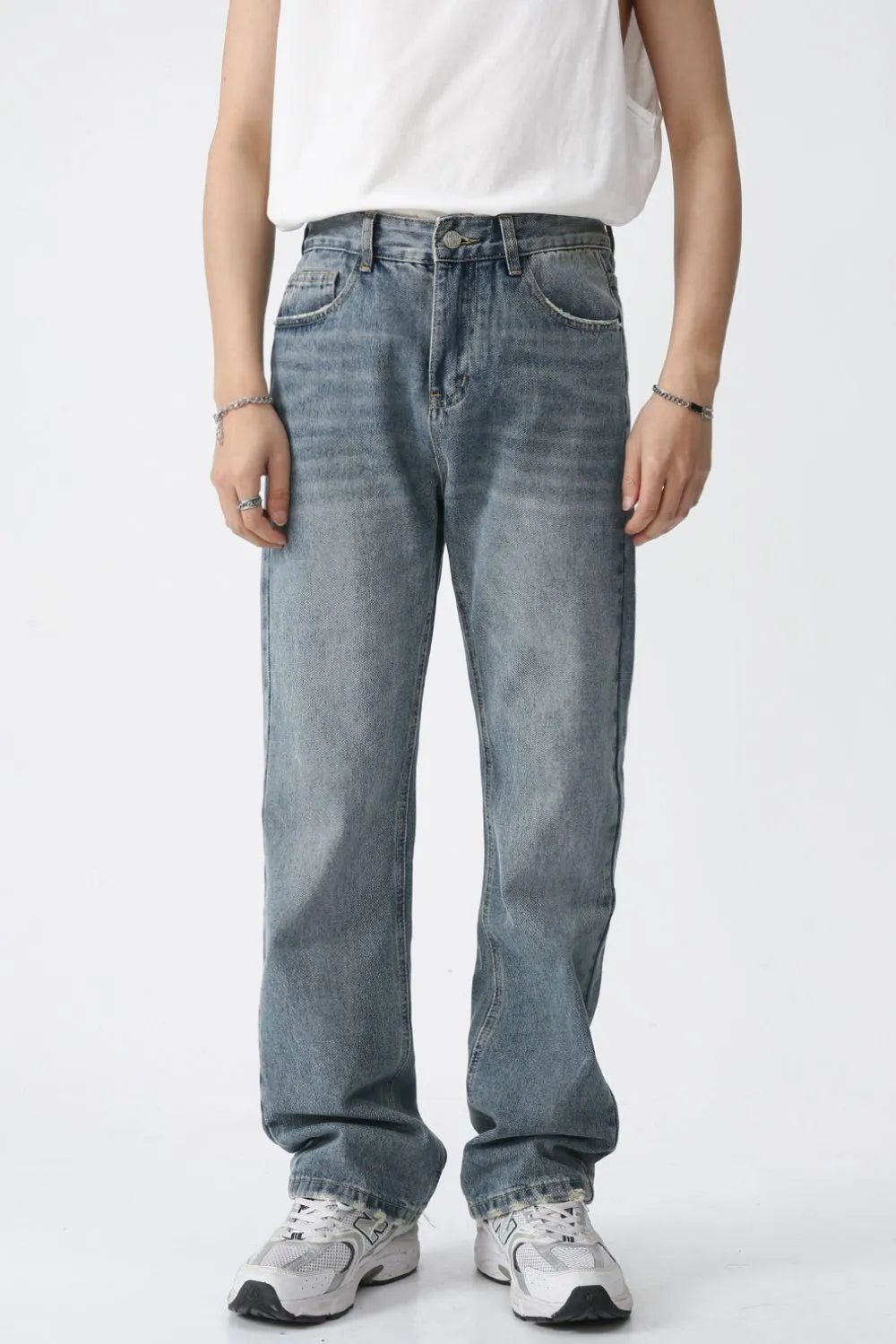 Premium Mid Rise Men's Jeans with Pockets - Blue-Grey