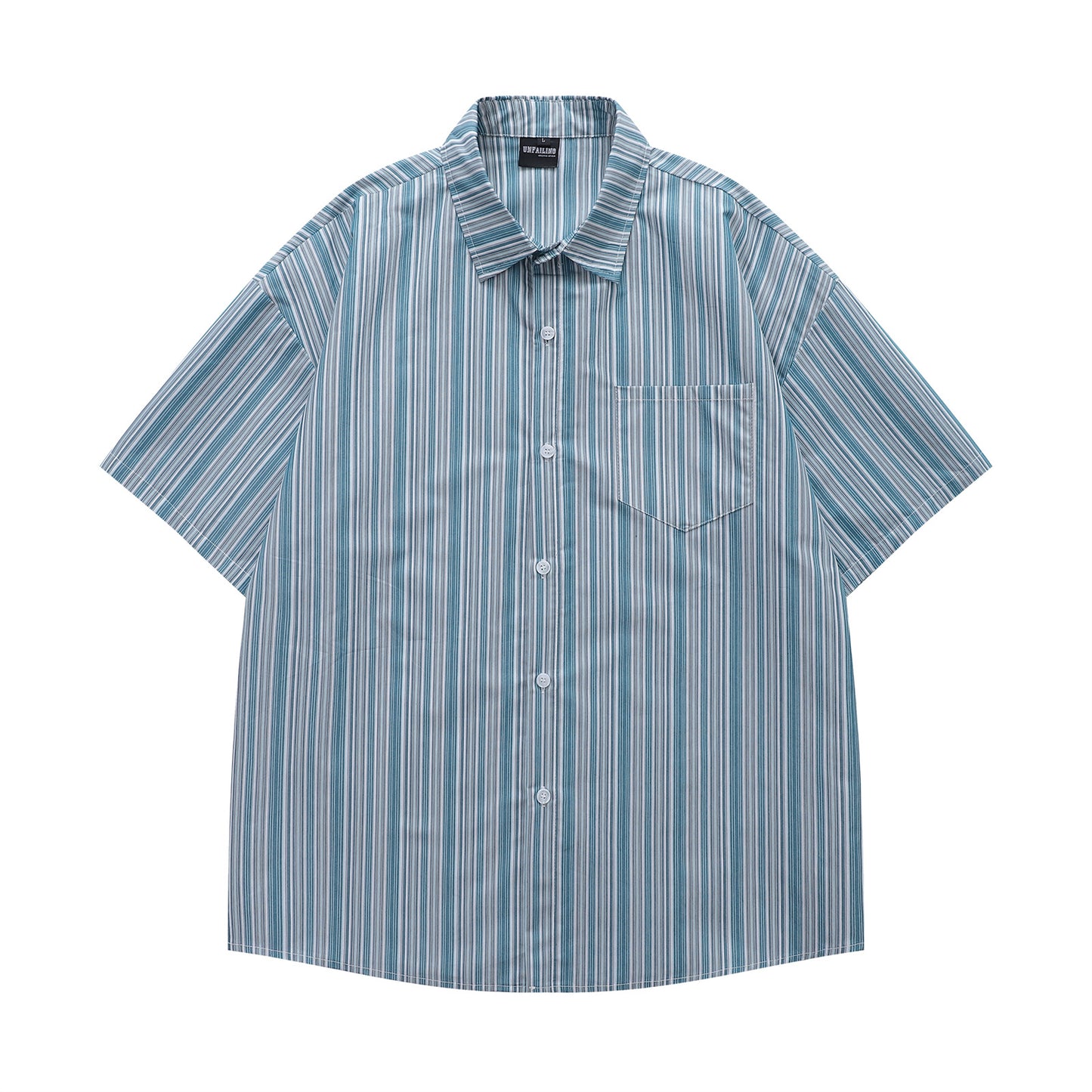 Retro Simple Vertical Stripe Loose Casual Short Sleeve Shirt