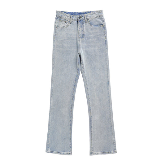 Flared Washed Basic Denim Pants for Men - Slim Straight Fit, High Street Casual Trousers