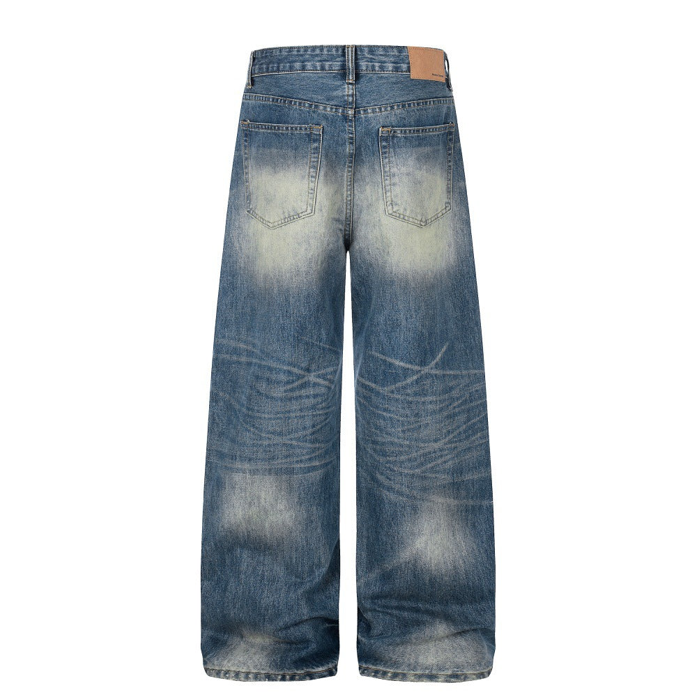 Mens Whitewashed Denim Jeans With Ripped Details For Street Style