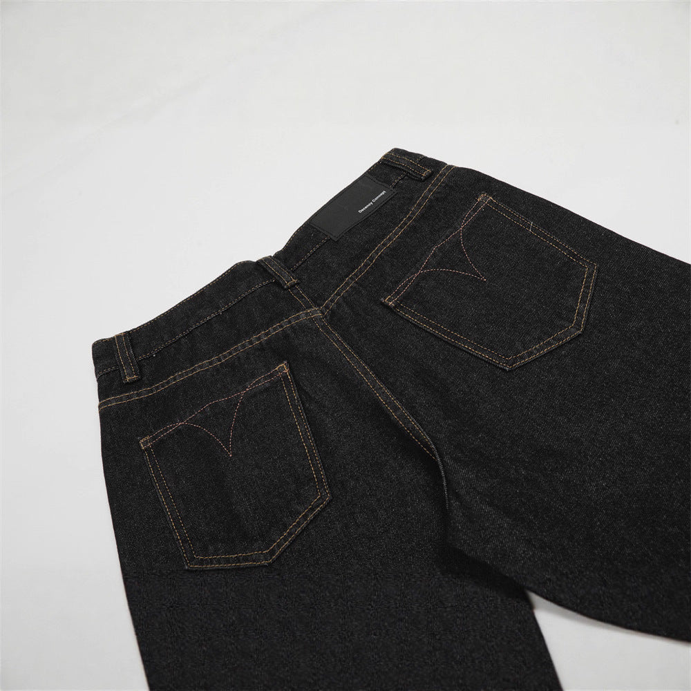 Men's Denim Pants, Patchwork Knife Cut Design, Casual Loose Fit, Versatile Men's Trousers