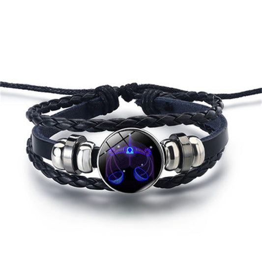 Zodiac Signs Glow Leather Bracelet