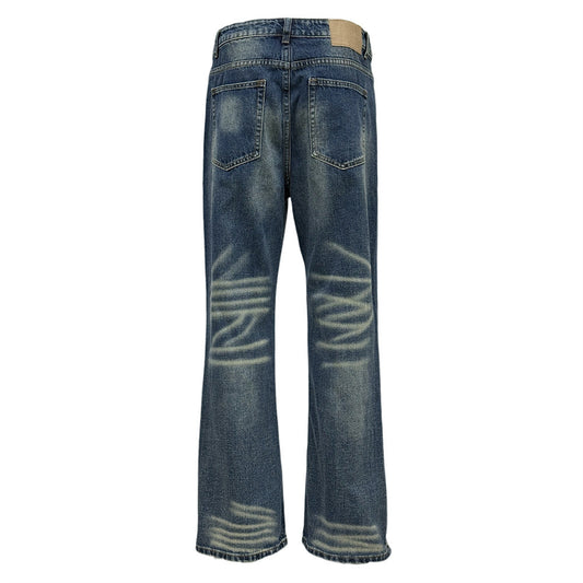 Men's Washed Denim Bell Bottom Jeans — Mid Rise Full Length Streetwear