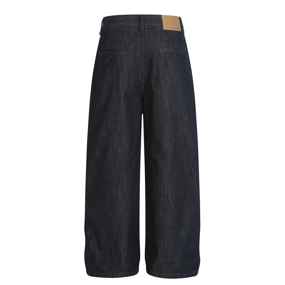 Vintage Men's Jeans, Pleated Wide-Leg  Brand Loose Straight-Leg Pants for Men