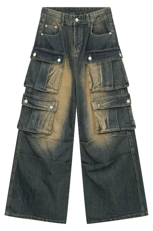 High Waist Jeans with Cargo Pockets - Premium Japanese Denim