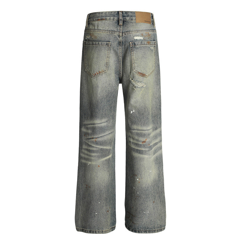 Unisex Slimming Loose Fit Washed Distressed Denim Pants