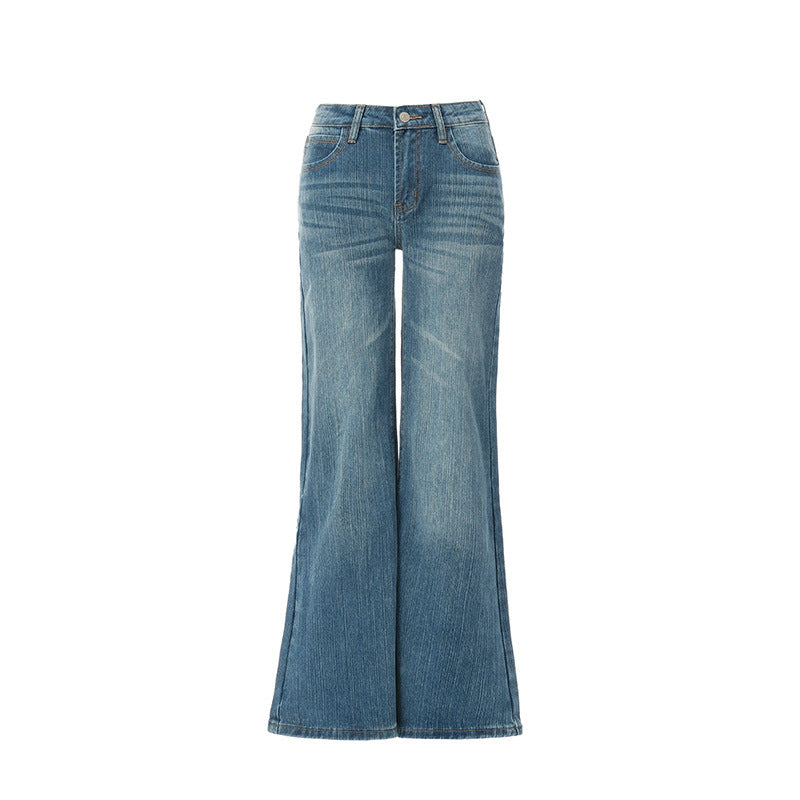 Women's Loose Flared Denim Pants - Low Waist Slimming Trumpet Floor-Length Trousers