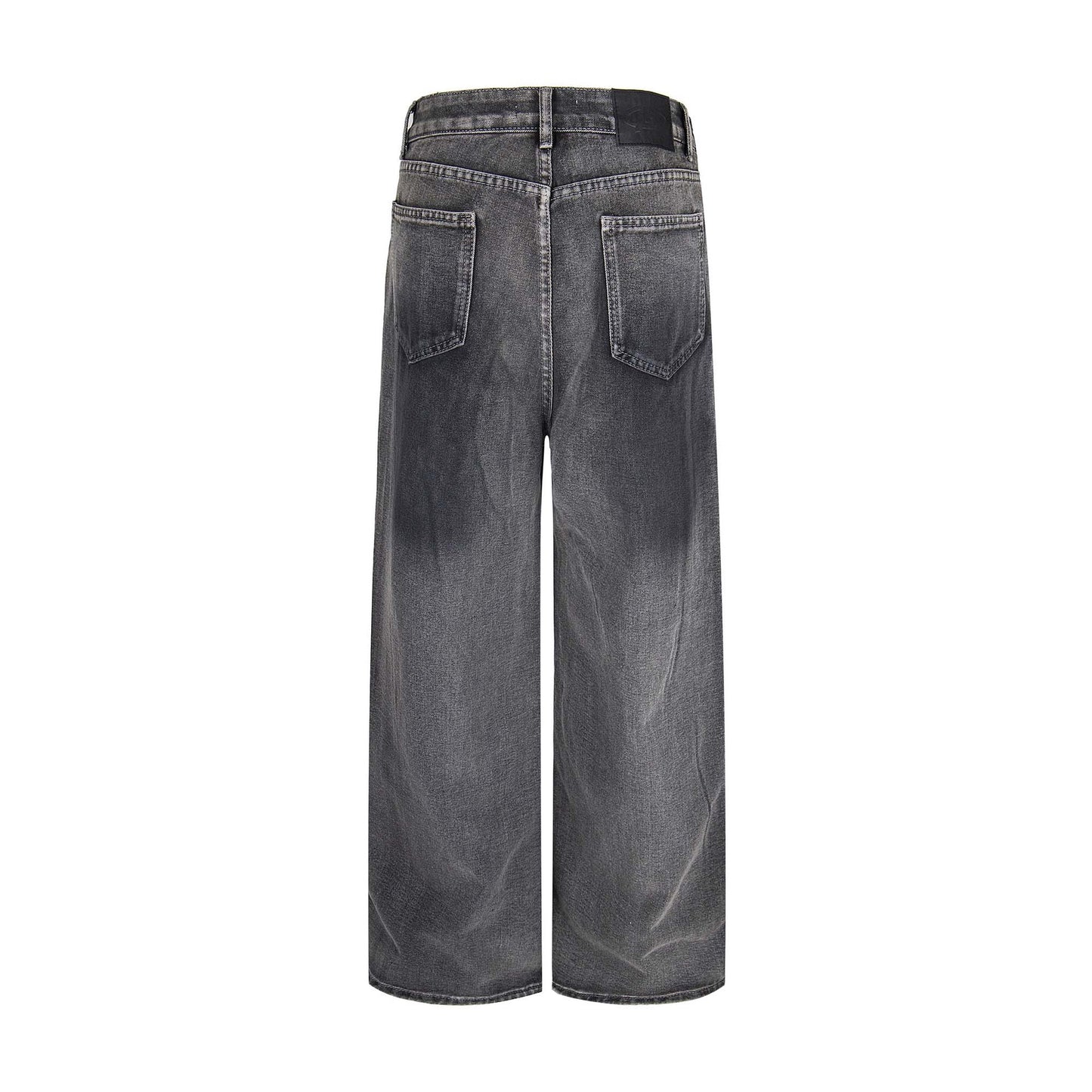 Unisex Retro Washed Spliced Denim Pants - Loose Wide Leg Straight Trousers