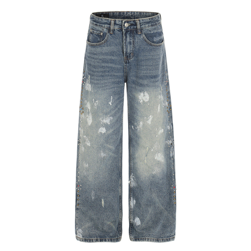 Street Style Men's Distressed Denim Pants, Loose Fit, Wide Leg, Casual Jeans for Men