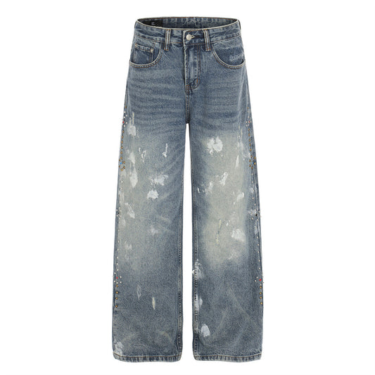 Street Style Men's Distressed Denim Pants, Loose Fit, Wide Leg, Casual Jeans for Men