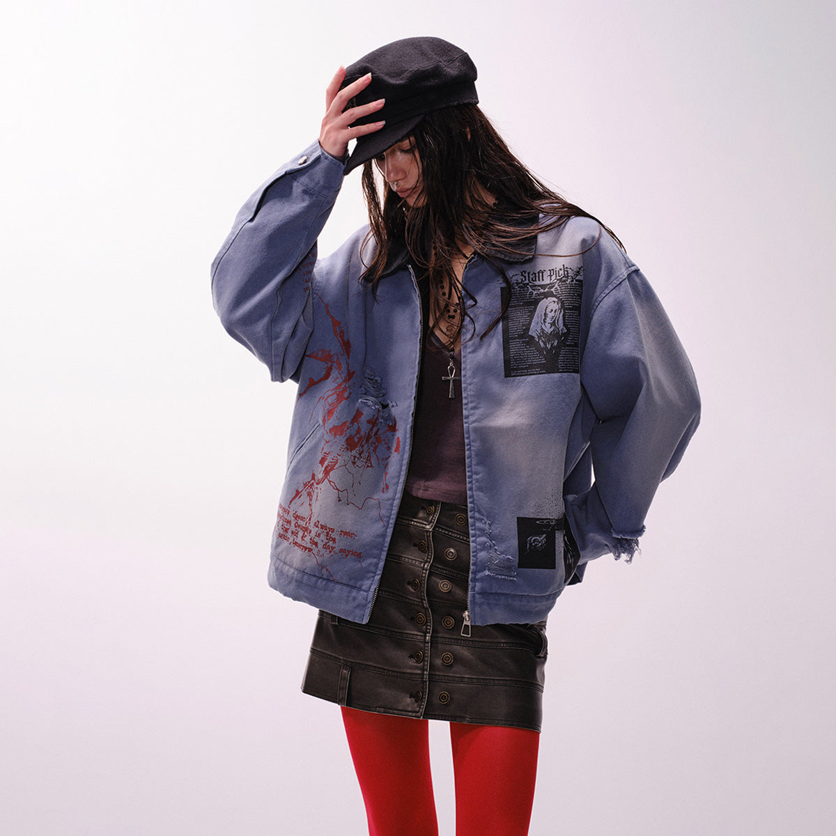Women's Washed Denim Graffiti Jacket