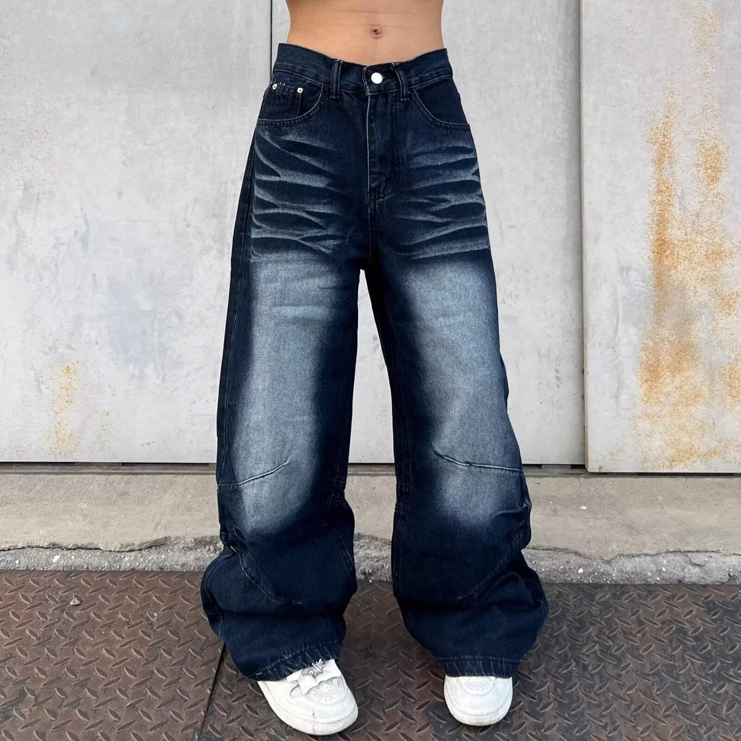 Vintage Washed Niche Deconstructive Design Jeans