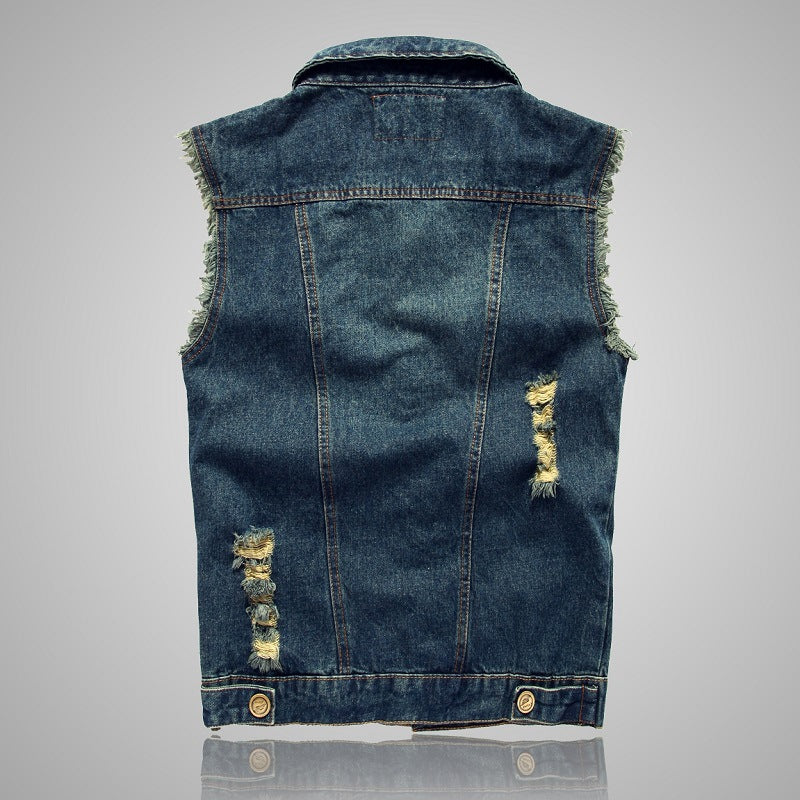Men's Slim Fit Sleeveless Denim Vest -  Style Casual Summer Jean Waistcoat