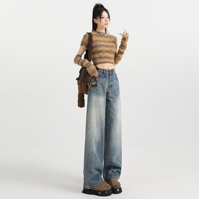 Women's Wide-Leg Jeans - High-Waist Loose Drape Straight Leg Pants