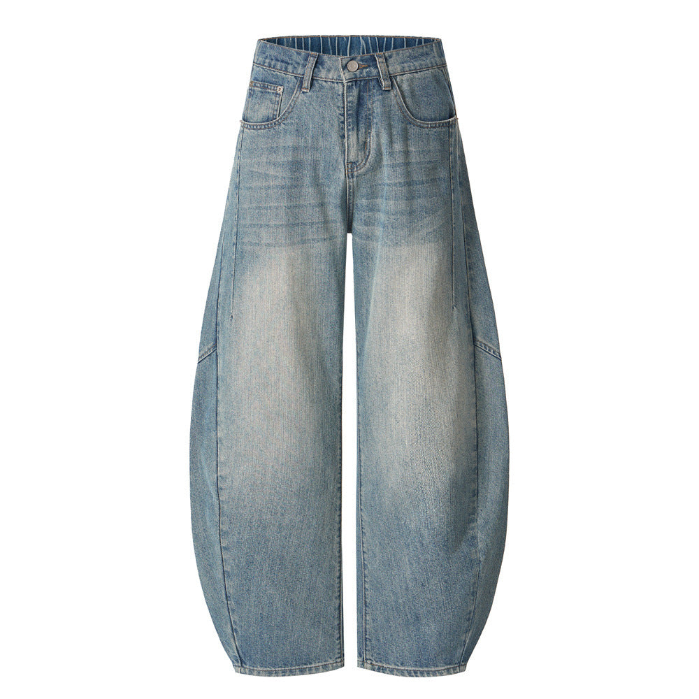 Street Style Men's Denim Pants, White Washed Patchwork Tapered Fit, Versatile Loose Fit Men's Jeans